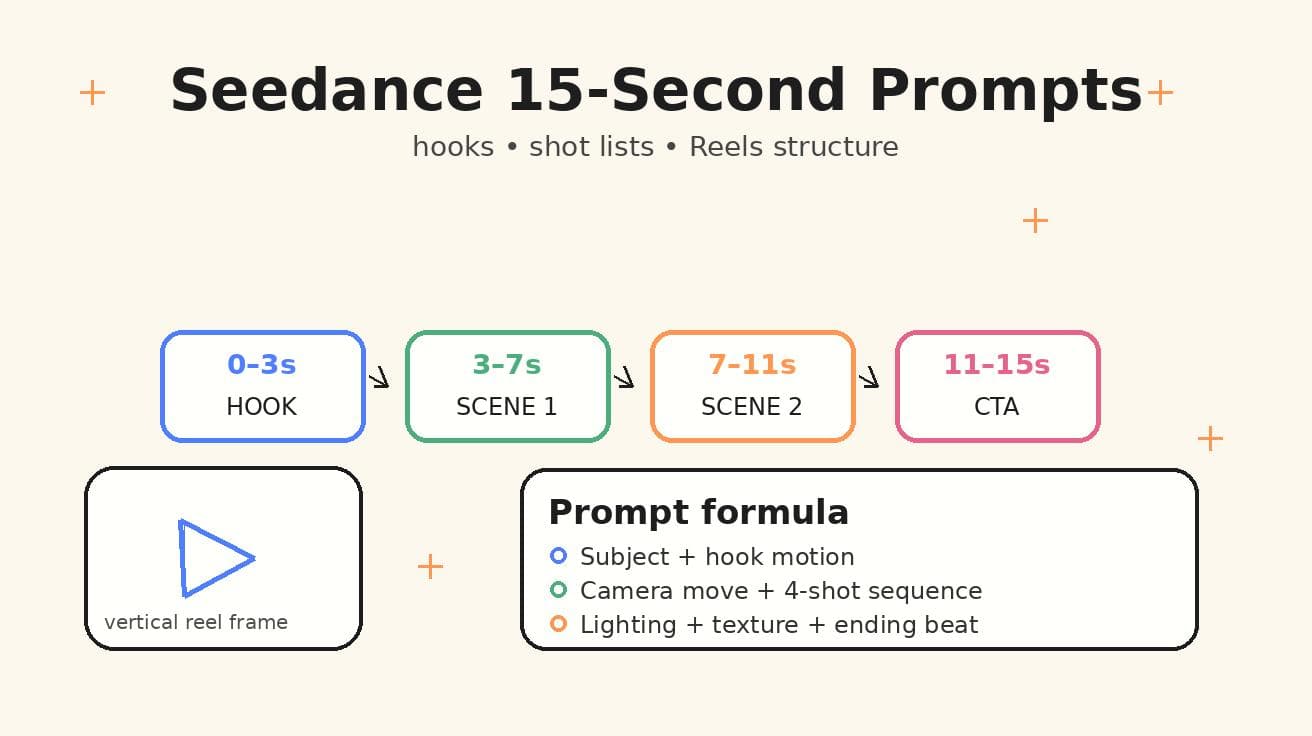 Seedance 15-Sekunden-Video-Prompts 2026: Hooks, Shot-Listen und Reels