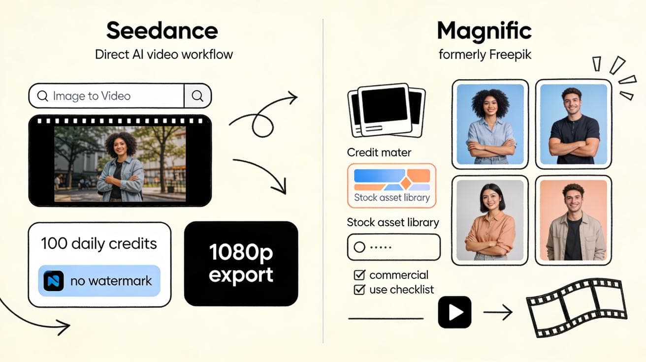 Seedance vs Magnific AI動画ジェネレーター 2026:モデルアクセス、品質、無料制限を比較